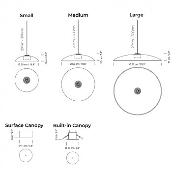 Specification image for Santa & Cole HeadHat Plate LED Pendant