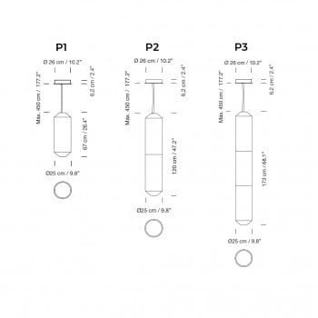 Specification image for Santa & Cole Tekio Vertical LED Suspension