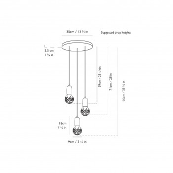 Specification image for Lee Broom Crystal Bulb 3 Piece Chandelier
