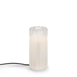 Tom Dixon Press Frosted Table Lamp - silver cap, on